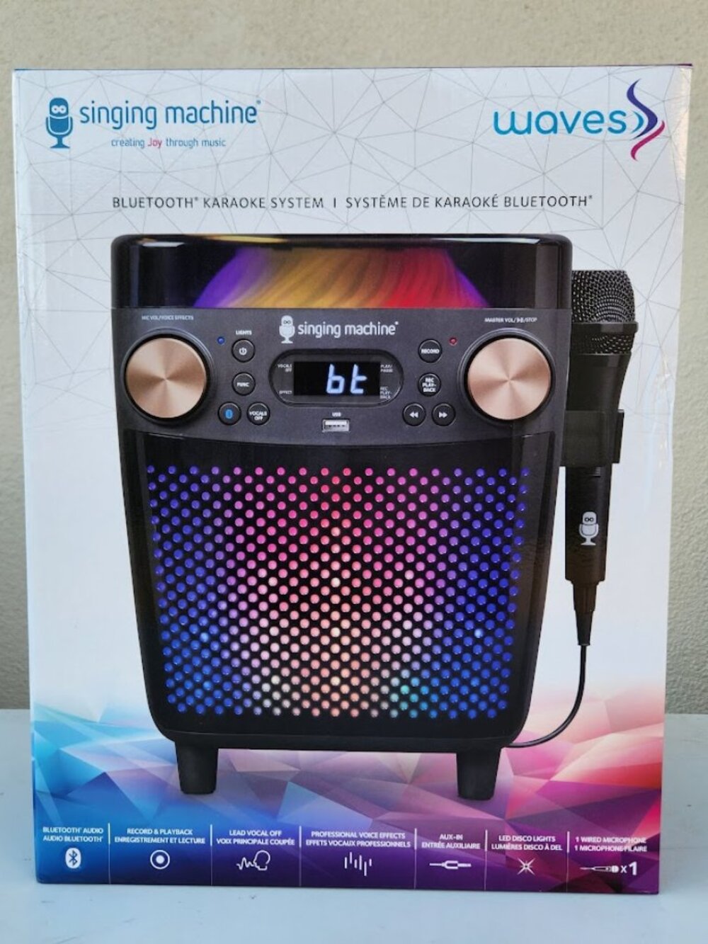 New Karaoke Singing Machine Portable Bluetooth Speaker Microphone Light Show Par